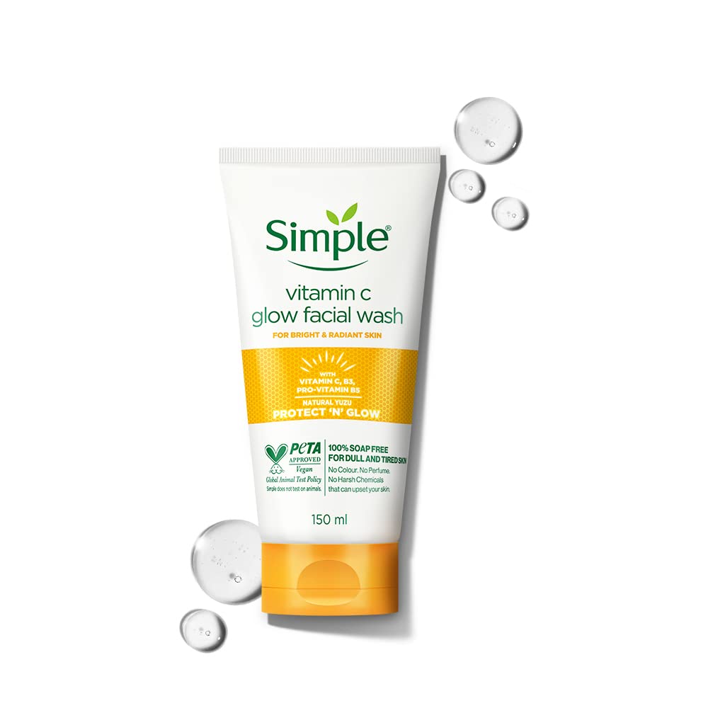Simple Protect N Glow Vitamin C Glow Facial Wash 150ml | 100% Soap-Free Facewash | Get Bright & Radiant skin| For dull & tired skin