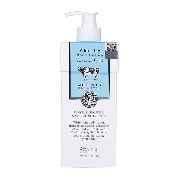 Scentio Milk Plus Organic Whitening Body Lotion with Co-Enzyme Q10 & Milk Protein – 400ml (Made in Thailand)