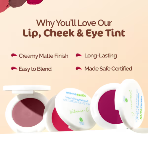 Mama Earth Nourishing Natural Lip, Cheek & Eye Tint with Vitamin C & Rose – Rose Pink (4g)