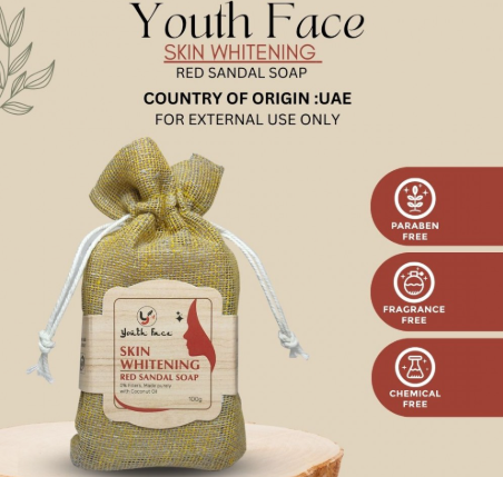 Youth Face Skin Whitening Red Sandal Soap – Brightening Herbal Soap with Red Sandalwood