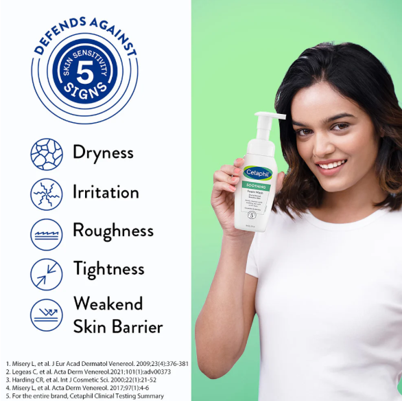 Cetaphil Soothing Foam Wash – 200ml | Gentle Foaming Cleanser with Ceramides for Dry, Sensitive Skin