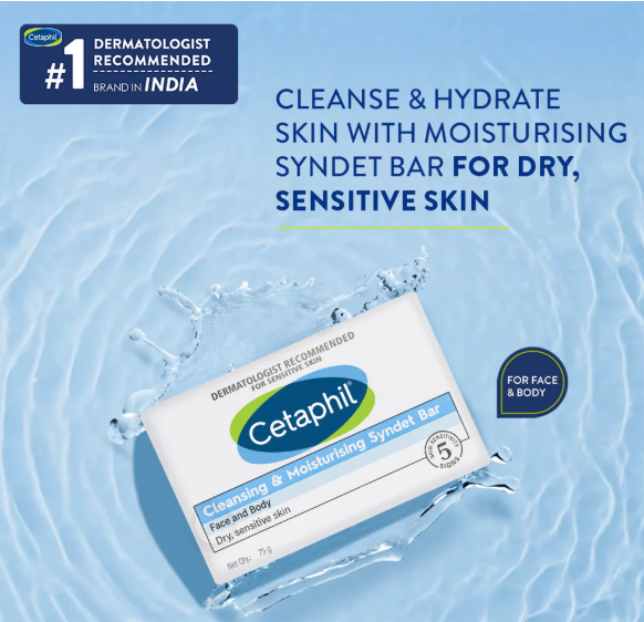 Cetaphil Cleansing & Moisturising Syndet Bar – Soap-Free Gentle Cleanser for Dry and Sensitive Skin
