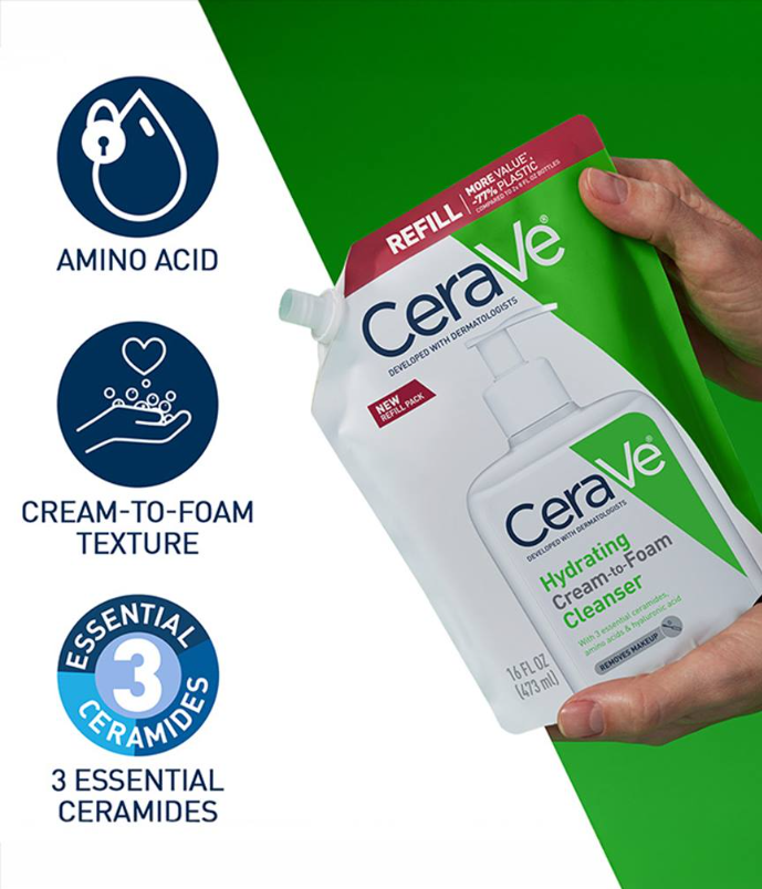 Hydrating Cream-to-Foam Cleanser Refill – Gentle Cleanse, Sustainable Choice