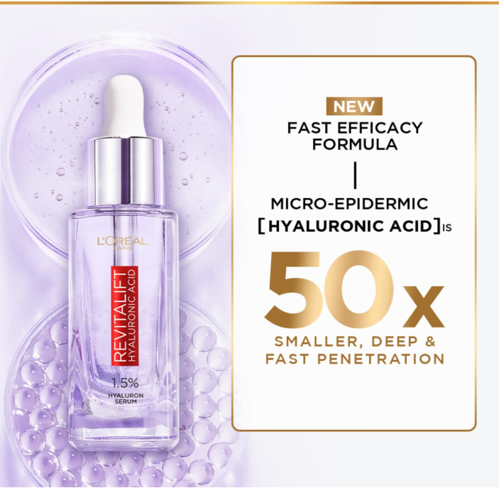 L’Oréal Paris Revitalift 1.5% Hyaluronic Acid Serum – Deep Hydration & Plumping, 30ml