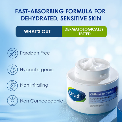 Cetaphil Optimal Hydration Replenishing Night Cream 50g – Deep Overnight Moisture for Sensitive Skin
