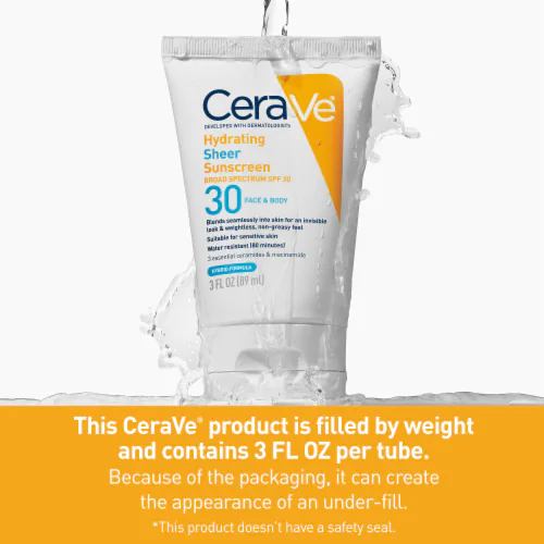 Cerave Hydrating Sheer Sunscreen SPF 30 – Broad Spectrum Protection for Face & Body