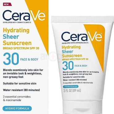 Cerave Hydrating Sheer Sunscreen SPF 30 – Broad Spectrum Protection for Face & Body
