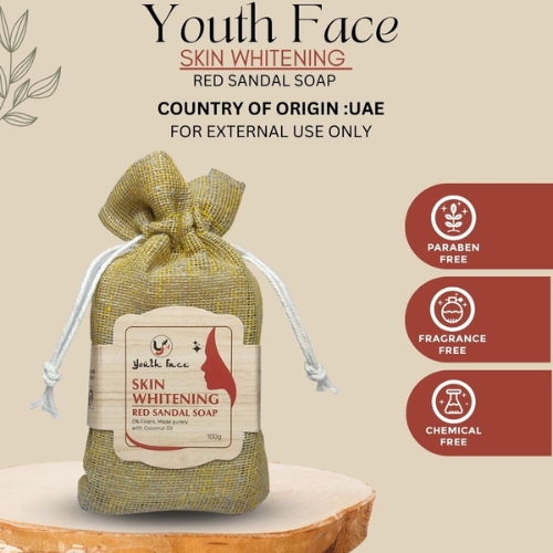 Youth Face Skin Whitening Red Sandal Soap – Brightening Herbal Soap with Red Sandalwood