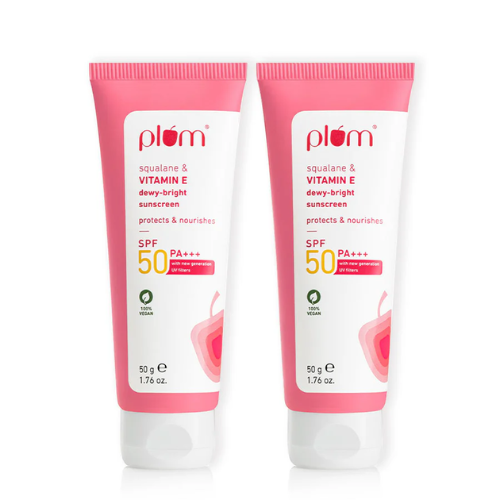 Plum Squalane & Vitamin E SPF 50 PA+++ Dewy-Bright Sunscreen 50 g x 2