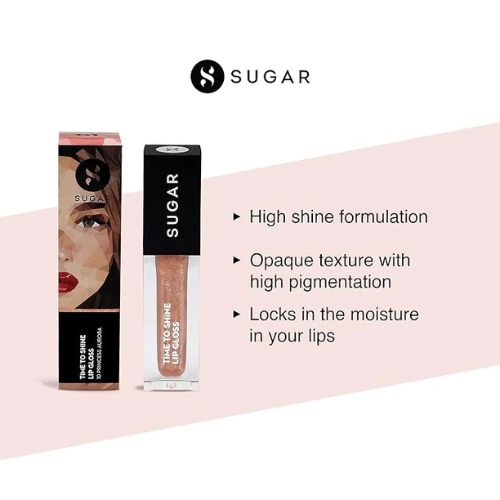 SUGAR Cosmetics Time To Shine Lip Gloss 10 Princess Aurora (Golden Beige With Shimmer)