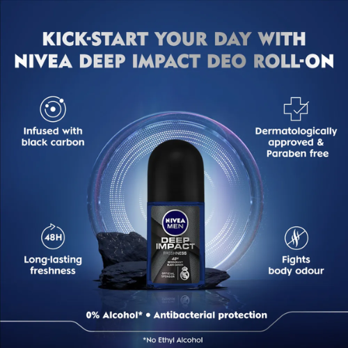 NIVEA Men Deep Impact Roll On 50ml | Long-Lasting Freshness
