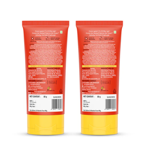 Aqualogica Detan+ Dewy Sunscreen SPF 50+ PA++++ with Cherry Tomato & HA - 80 g (Pack of 2)
