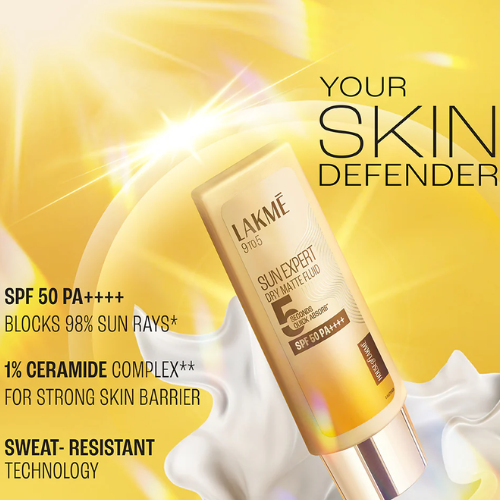 Lakme Sun Expert Dry Matte Fluid SPF 50++++ Sunscreen with 1% niac & ceramide, for oily skin 50ml