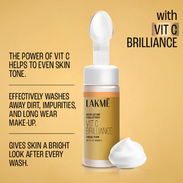 Lakmē Vitamin C Brilliance Facial Foam Vitamin C Foaming Facewash for Brighter Skin 150ML - Brightening Face Cleanser