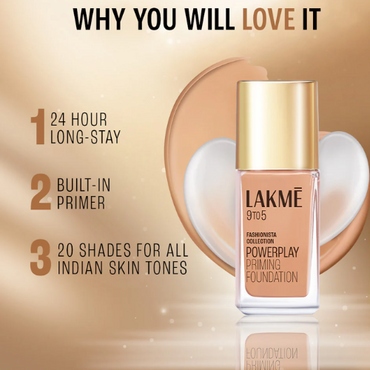 Lakmē 9to5 Powerplay Priming Foundation - 2-in-1 Priming Foundation for All-Day Wear