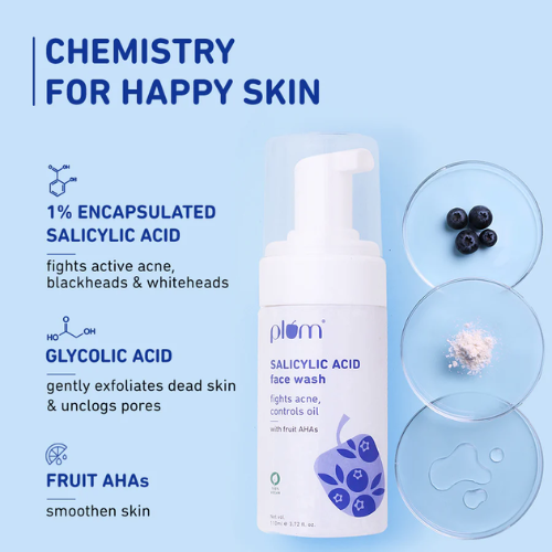 Plum 1% Salicylic Acid Foaming Face Wash for Acne - 110ml x2 Pack