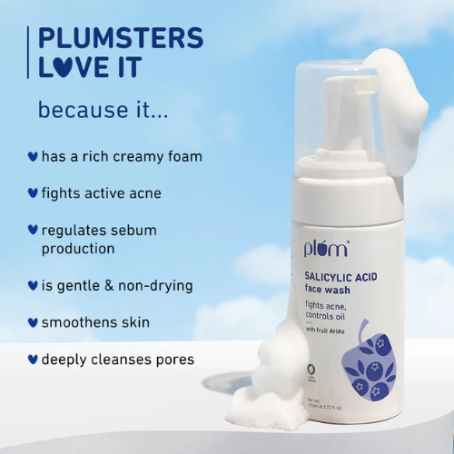 Plum 1% Salicylic Acid Foaming Face Wash for Acne - 110ml x2 Pack