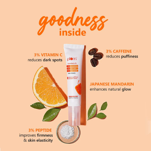 Plum 3% Vitamin C, 3% Peptide & 3% Caffeine Under Eye Cream with Mandarin 15ml