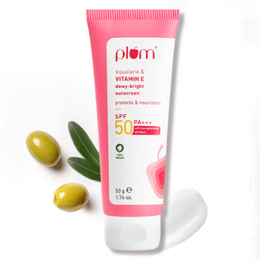 Plum Squalane & Vitamin E SPF 50 PA+++ Dewy-Bright Sunscreen 50 g x 2