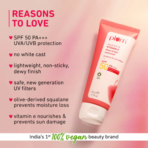 Plum Squalane & Vitamin E SPF 50 PA+++ Dewy-Bright Sunscreen 50g