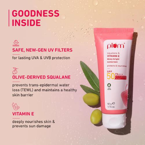 Plum Squalane & Vitamin E SPF 50 PA+++ Dewy-Bright Sunscreen 50g