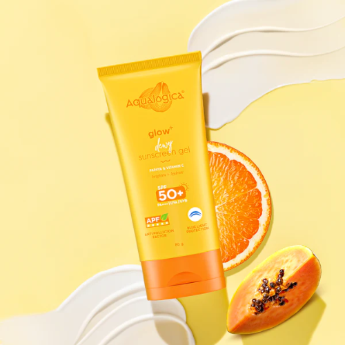 Aqualogica Glow+ Dewy Sunscreen Gel SPF 50+ PA++++ | Papaya & Vitamin C – 80g
