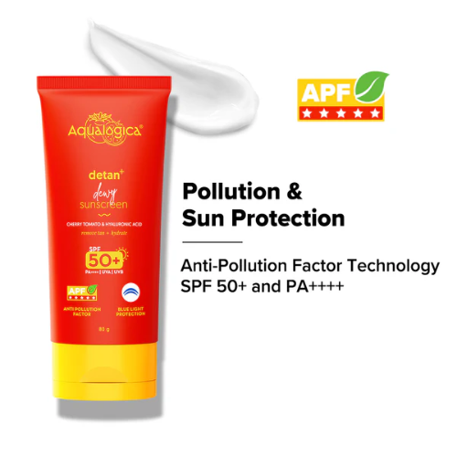 Aqualogica Detan+ Dewy Sunscreen SPF 50+ PA++++ | Anti-Pollution & Blue Light Protection – 80g