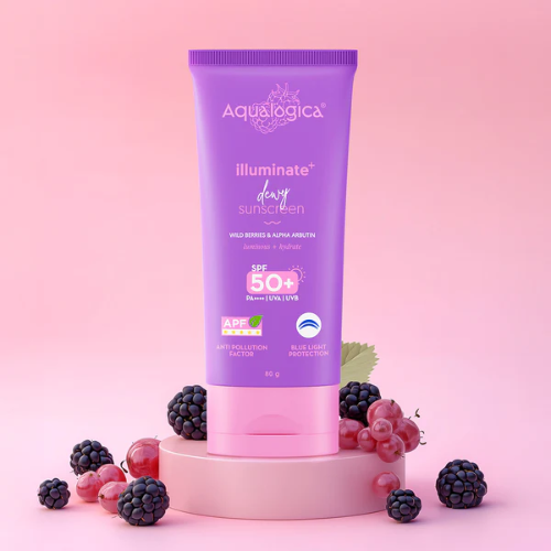 Aqualogica Illuminate+ Dewy Sunscreen SPF 50+ PA++++ | Wild Berries & Alpha Arbutin – 80g