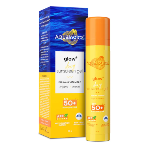 Aqualogica Glow+ Dewy Sunscreen Gel SPF 50+ PA++++ | Papaya & Vitamin C – 50g