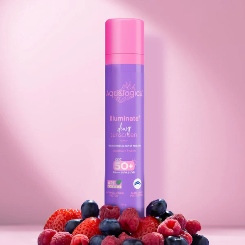 Aqualogica Illuminate+ Dewy Sunscreen SPF 50+ PA++++ | Wild Berries & Alpha Arbutin – 50g