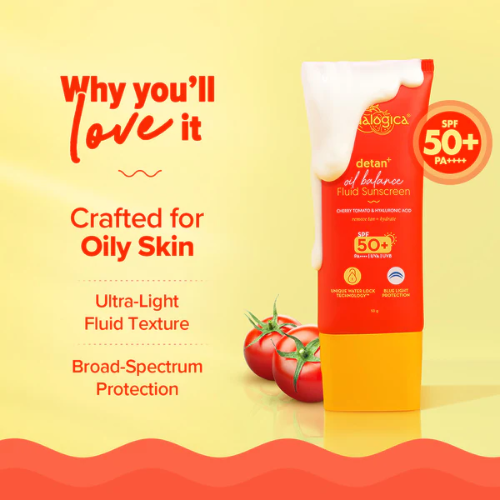 Aqualogica Detan+ Oil Balance Fluid Sunscreen SPF 50+ PA++++ – 50g | Matte & Hydrating