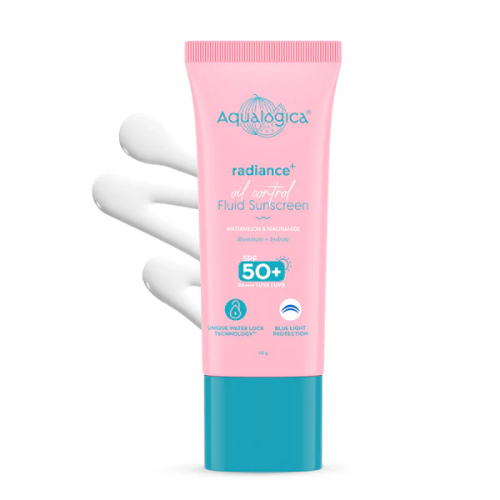 Aqualogica Radiance+ Oil Control Fluid Sunscreen SPF 50+ PA++++ – 50g | Matte & Brightening