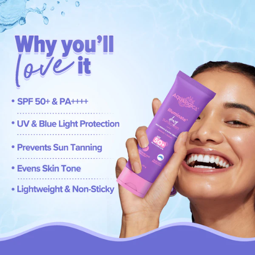 Aqualogica Illuminate+ Dewy Sunscreen SPF 50+ PA++++ – 125g | Wild Berries & Alpha Arbutin | Brightening & Hydrating