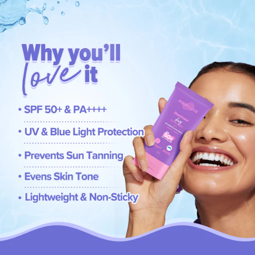 Aqualogica Illuminate+ Dewy Sunscreen SPF 50+ PA++++ – 30g | Wild Berries & Alpha Arbutin