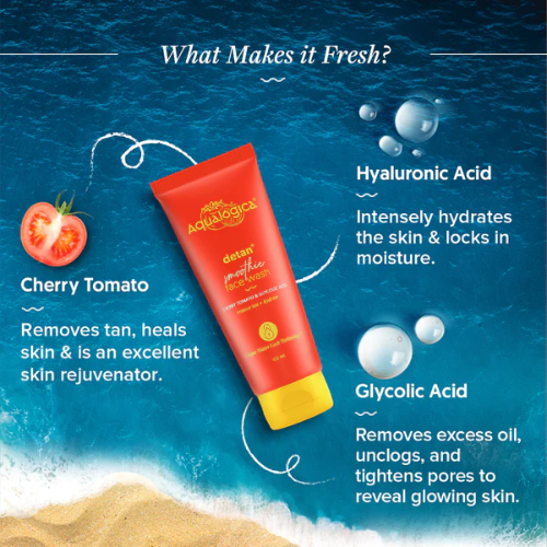 Aqualogical Detan+ Smoothie Face Wash with Cherry Tomato & Glycolic Acid for Tan Removal - 100ml