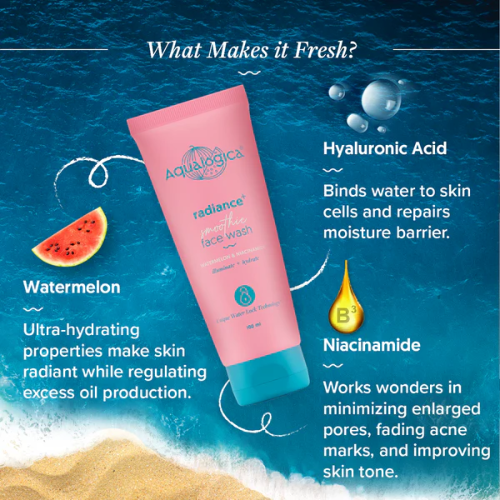 Aqualogical Radiance+ Smoothie Face Wash with Watermelon & Niacinamide for Clear & Oil-Free Skin - 100ml