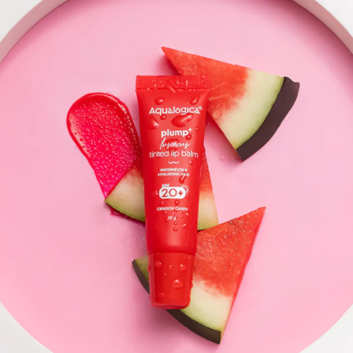 Aqualogica Crimson Candy Plump+ Luscious Tinted SPF 20+ Lip Balm with Watermelon & Hyaluronic Acid - 10g