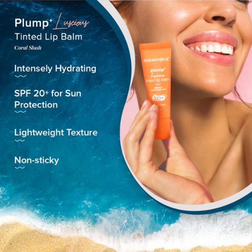 Aqualogica Coral Slush Plump+ Luscious Tinted SPF 20+ Lip Balm with Mango & Hyaluronic Acid - 10g