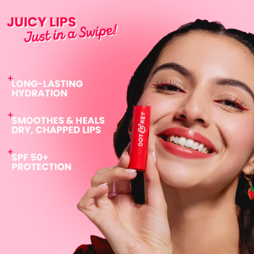 Dot & Key SPF 50+ Barrier Repair Hydrating Lip Balm (Strawberry Red - High Tinted)