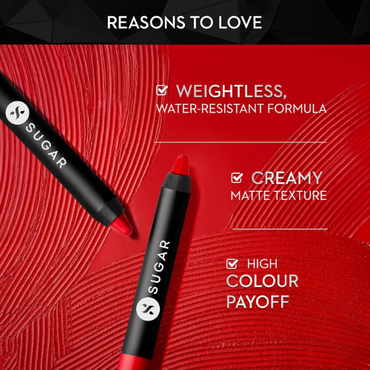SUGAR Cosmetics Matte As Hell Crayon Lipstick 01 Scarlett O'Hara (Red) 2.8 gm