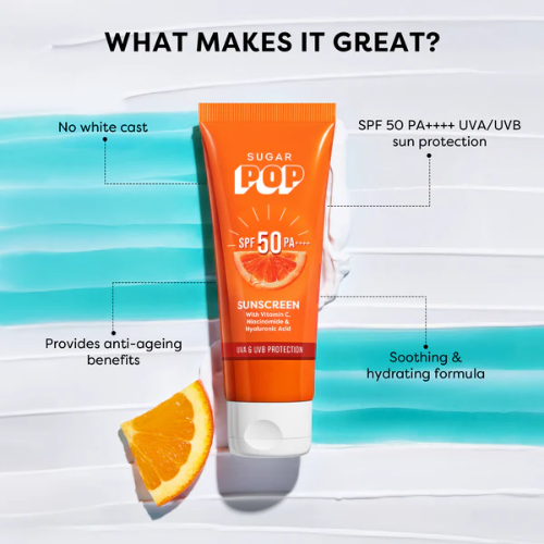 SUGAR POP SPF 50 Sunscreen With Vitamin C, Niacinamide & Hyaluronic Acid