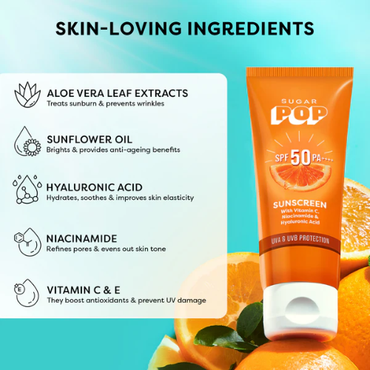 SUGAR POP SPF 50 Sunscreen With Vitamin C, Niacinamide & Hyaluronic Acid