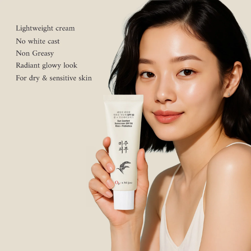 O3+ Mijoo Korea Sun Comfort Lightweight & Moisturising Sunscreen SPF 50 with Rice Probiotics 50g