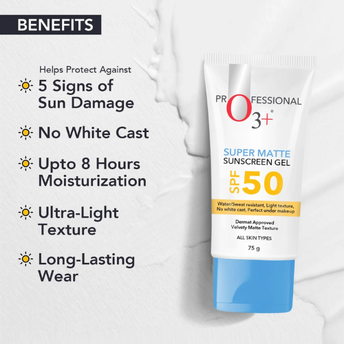 O3+ Super Matte Sunscreen gel SPF 50 For All skin types, 75g