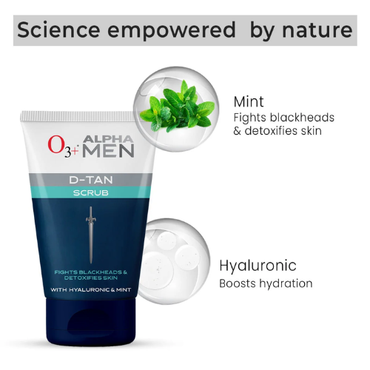 O3+ Alpha Men Acno D Tan Scrub With Hyaluronic & Mint (50ml)