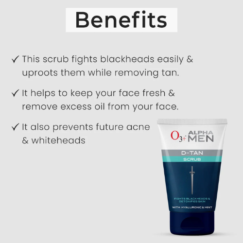 O3+ Alpha Men Acno D Tan Scrub With Hyaluronic & Mint (50ml)