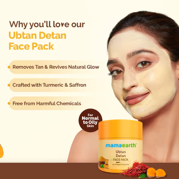 Mama Earth Ubtan Detan Face Pack with Turmeric & Saffron for Normal to Oily Skin - 100 g