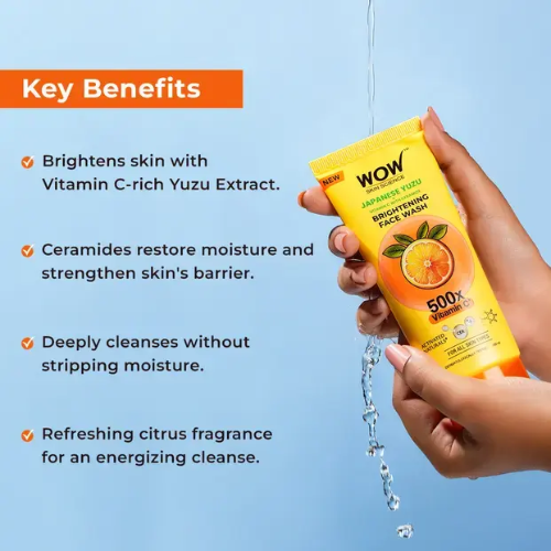WOW Japanese Yuzu + Vitamin C Brightening Face Wash | Ceramide Gel Cleanser