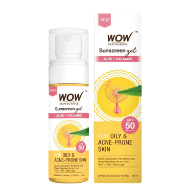 WOW Sunscreen Gel For Oily & Acne Prone Skin | SPF 50 PA++++ | 50 ml