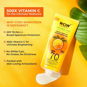 WOW Yuzu Sunscreen Gel | SPF 70 PA++++ | 80 ml
